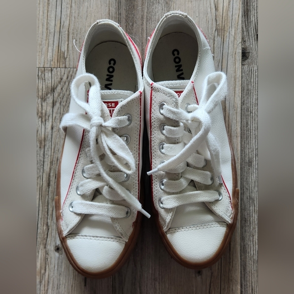 Platform White Leather Converse Red Trim - Picture 1 of 3